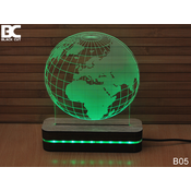 Black Cut 3D Lampa Planeta Zemlja Zelena