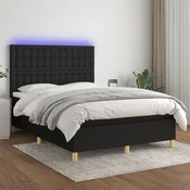 Greatstore Box spring postelja z vzmetnico LED črna 140x200 cm blago