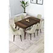Hanah Home trpezarijski set Lia, sto na razvlacenje i 6 stolica, ploca u dekoru drveta Baroque, krem tkanina Babyface