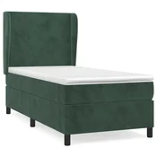 Vidaxl Box spring postelja z vzmetnico temno zelena 90x200 cm žamet