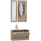 HOMCOM Komplet 3 kosov vhodnega pohištva s klopjo za čevlje, stenskim obešalnikom in ogledalom, lesena omara za spalnico in hodnik, 80x27x46.5 cm, temno rjava
