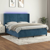 Vidaxl Box spring postelja z vzmetnico LED temno modra 160x200cm žamet