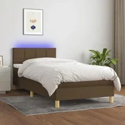 Krevet box spring s madracem LED tamnosmedi 80 x 200 cm tkanina