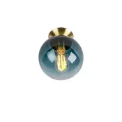 Art Deco stropna svetilka medenina z oceansko modrim steklom - Pallon