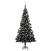 Umjetno osvijetljeno božicno drvce s kuglicama crno 210 cm PVC