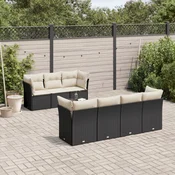 8-dijelni set vrtnih sofa od poliratana s jastucima crni Crna 234 x 62 x 69 cm