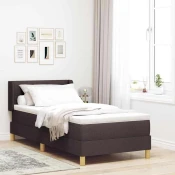 Vidaxl Postelja z vzmetnico Bela in temno rjava 90 x 190 cm