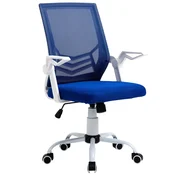 VINSETTO Ergonomski pisarniški stol z ledveno oporo, zložljivi nasloni za roke, vrtljivi stol iz zračne mreže z nagibnim naslonom in nastavljivo višino, nosilnost 120 kg, modra