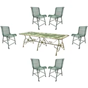 Casa Padrino Art Nouveau Wrought Iron Garden Furniture Set Antique Green - 1 Art Nouveau Garden Dining Table & 6 Art Nouveau Garden Chairs - Baroque & Art Nouveau Gastronomy & Garden Furniture