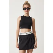 Happiness Istanbul Womens Black Contrast Line Knitted Shorts Skirt