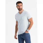 Ombre Mens cotton V-neck knit t-shirt with wash effect - grey