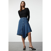Trendyol Blue Stitching Detailed Asymmetrical High Waist Midi Denim Skirt