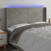 Vidaxl vidaXL Vzglavje postelje z LED svetlo sivo 183x16x118/128 cm žamet