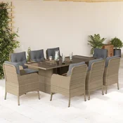 9-dijelni vrtni blagovaonski set od poliratana s jastucima bež 200 x 100 x 74 cm