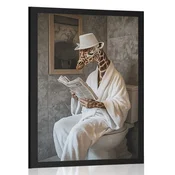Plakat žirafa s časopisom na stranišču - 30x45 black
