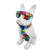 Casa Padrino luxury decorative sculpture dog bulldog white/multicolored H. 80 cm - Large decorative figure - XXL decorative sculpture - XXL decorative figure - Luxury XXL figures