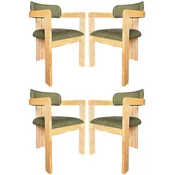 Casa Padrino luxury dining chair set of 4 with armrests green/natural 56 x 54 x H. 82 cm - Dining room furniture - Restaurant furniture - Solid wood furniture - Luxury furniture