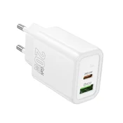 Hoco Mrežni polnilnik za telefon Hoco USB-A + USB-C QC3.0 PD 3A 20W N61, bel