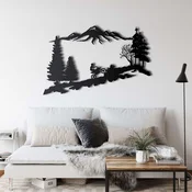 WallXpert metalni zidni ukras 5260, motociklista u planinskom pejzažu sa šumom, 45 x 29 cm, crni