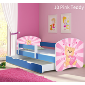 Dječji krevet ACMA s motivom, bočna plava + ladica 160x80 cm - 10 Pink Teddy Bear