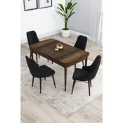 Hanah Home trpezarijski set Kar, sto na razvlacenje i 4 stolice, ploca u dekoru drveta Baroque, crna tkanina Babyface
