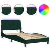 Vidaxl Posteljni okvir z LED brez vzmetnice Hanko temno zelen 100x200 cm žamet