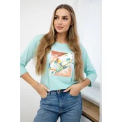 Blouse with 3D Bird mint graphics