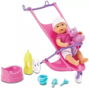 Beba-lutka koja piški Simba Toys New Born Baby - S kolicima i dodacima, 12 cm