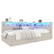 SONNENH Enojna postelja, 90 x 200 cm, lan, bež, 215.5 x 105 x 85 cm, led osvetlitev, priključek usb, za spalnico
