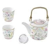 Porcelain teapot, 600 ml, with infuser and 2 mugs, Birds Melody - Nu