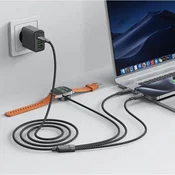 ACEFAST 3v1 Kabel USB-C - 2x USB-C / polnilnik Apple Watch Qi 480 Mb/s 100 W 1,2 m - črn