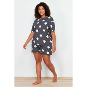 Trendyol Curve Anthracite Star Printed Knitted Pajamas Set