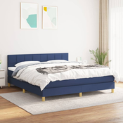 Greatstore Box spring postelja z vzmetnico modra 160x200 cm blago