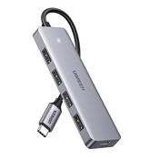 Ugreen HUB USB-C razdelilnik – 4x USB 3.2 z USB-C napajalnim priključkom, siv