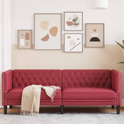 vidaXL Kavč trosed Chesterfield vinsko rdeča umetno usnje