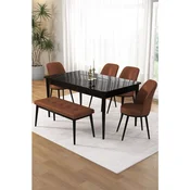 Hanah Home trpezarijski set Pir, sto, 4 stolice i klupa, ploca u dekoru crnog mermera, terakota tkanina Babyface