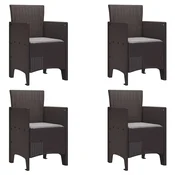 Vidaxl Vrtni Stol z blazino 4 szt. Rjava 53 x 49 x 85 cm Polipropilen