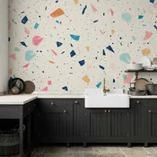 shumee Foto tapeta - Terrazzo z večbarvnimi velikimi elementi, vesel vzorec na svetlem ozadju/Terrazzo z večbarvnimi elementi