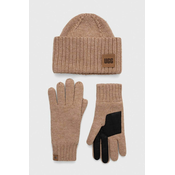 Kapa i rukavice s dodatkom vune UGG boja: smeđa