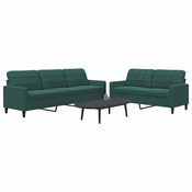 2-dijelni set sofa s jastucima tamnozeleni baršunasti