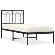Vidaxl Kovinski posteljni okvir z vzglavjem črn 75x190 cm