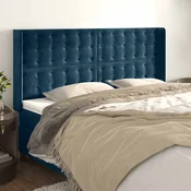 vidaXL Vzglavje z ušesi temno modro 163x16x118/128 cm žamet