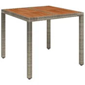 Vidaxl Vrtna miza z leseno mizno ploščo siva 90x90x75 cm poli ratan
