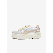 Beige-white womens leather sneakers Puma Mayze Stack Luxe Wns