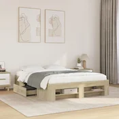 Posteljni okvir brez vzmetnice hrast 140x190 cm inženirski les