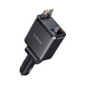 Orico Twin Reach 45W avto polnilnik USB-A + USB-C, 2x izvlečni kabel USB-C - črn