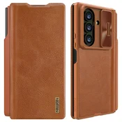 Nillkin preklopni ovitek za Samsung Galaxy Z Fold7, CamShield Qin Pro, usnjen s pisalom, rjav