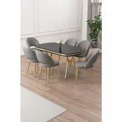 Hanah Home trpezarijski set Jita, sto i 6 stolica, ploca u dekoru Sonata, zlatne noge, siva tkanina Babyface