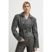 Kožna jakna Gestuz za žene, boja: siva, za prijelazno razdoblje, 10909058
