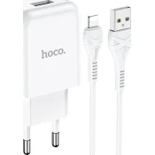 Hoco Mrežni polnilnik za telefon Hoco USB A 2A + kabel USB A na Lightning N2 bel